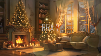 Christmas, New Year interior on living room december illustration new year room video xmas