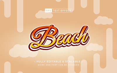 Beach summer editable text style 3d theme logotype