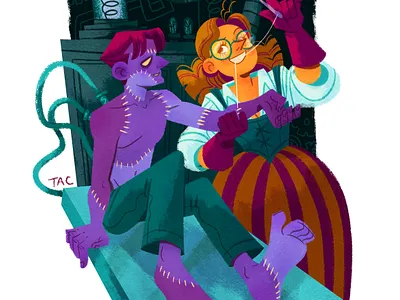 Frankenstein childrens book illustration cute monster frankenstein halloween halloween art halloween monster happy halloween illustration mad scientist monster spooky illustration steampunk