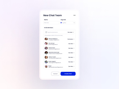 Chat Team app app design buttons can access can view chat room chat team create chat email invaite invite invite members name chat search tag title type user username web