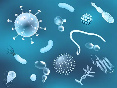 Bacteria, fungi and viruses with glowing effect illustration infection medical science