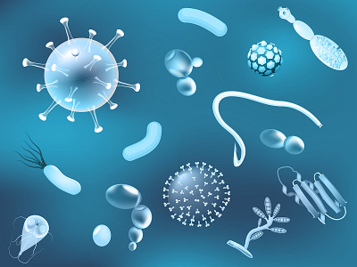 Bacteria, fungi and viruses with glowing effect illustration infection medical science