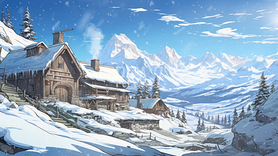 Winter scenery. abandoned village. Traditional house. peak