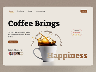 Coffee Brings Happiness! benefits coffeelanding e commerce herosection landing landingui minimal minimalmoderndesign modern modernlanding onlineshop shoplanding testimonials trend uiux