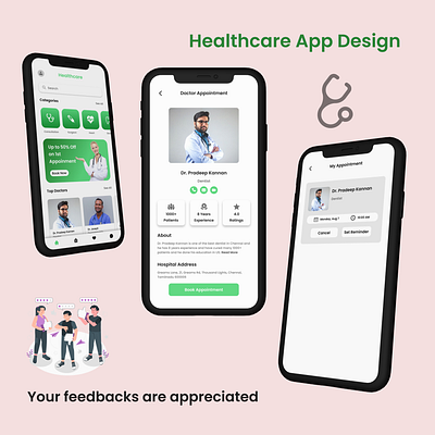 Doctor appointment booking app appdesign design doctor doctorapp doctorbookingapp figma learningeveryday mobileappdesign supportme ui uiux uiuxdesign uiuxdesigner uiuxpassionate ux