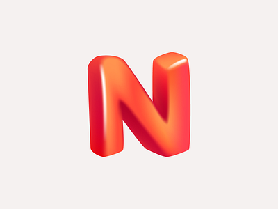 Letter N logo 3D render in cartoon cubic style 3d cube cubic glow icon letter logo mark pastic red render volume
