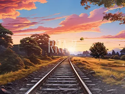 Spring sunset on railway tracks beautiful