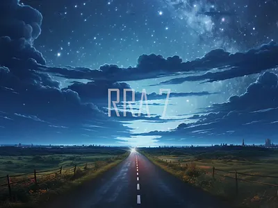 Straight asphalt country road under Peaceful clear night sky. concept