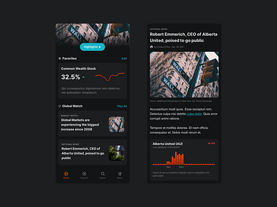 Market Watch Mobile Application dark design market mobile money