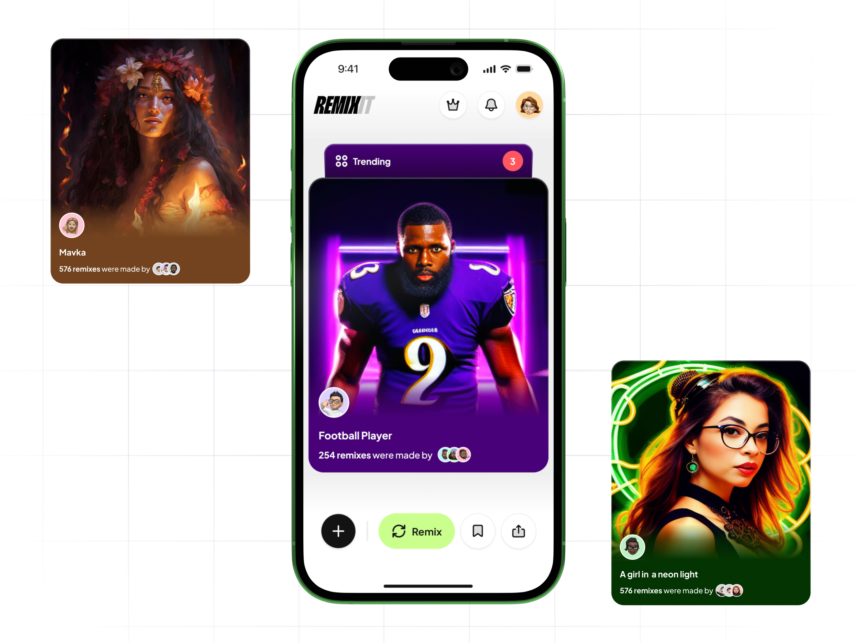AI Avatar Generator App ai ai avatar card design feed home screen mobile app simplicity ui white