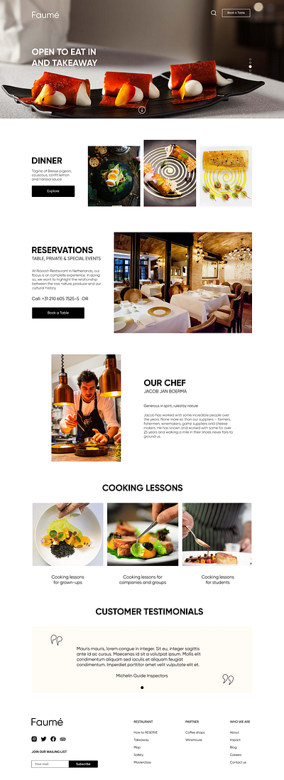 Faumé - restaurant website application design design interaction design landing landing page design mobile design one page product design single page ui ui design user interface user interface design ux design web design website design