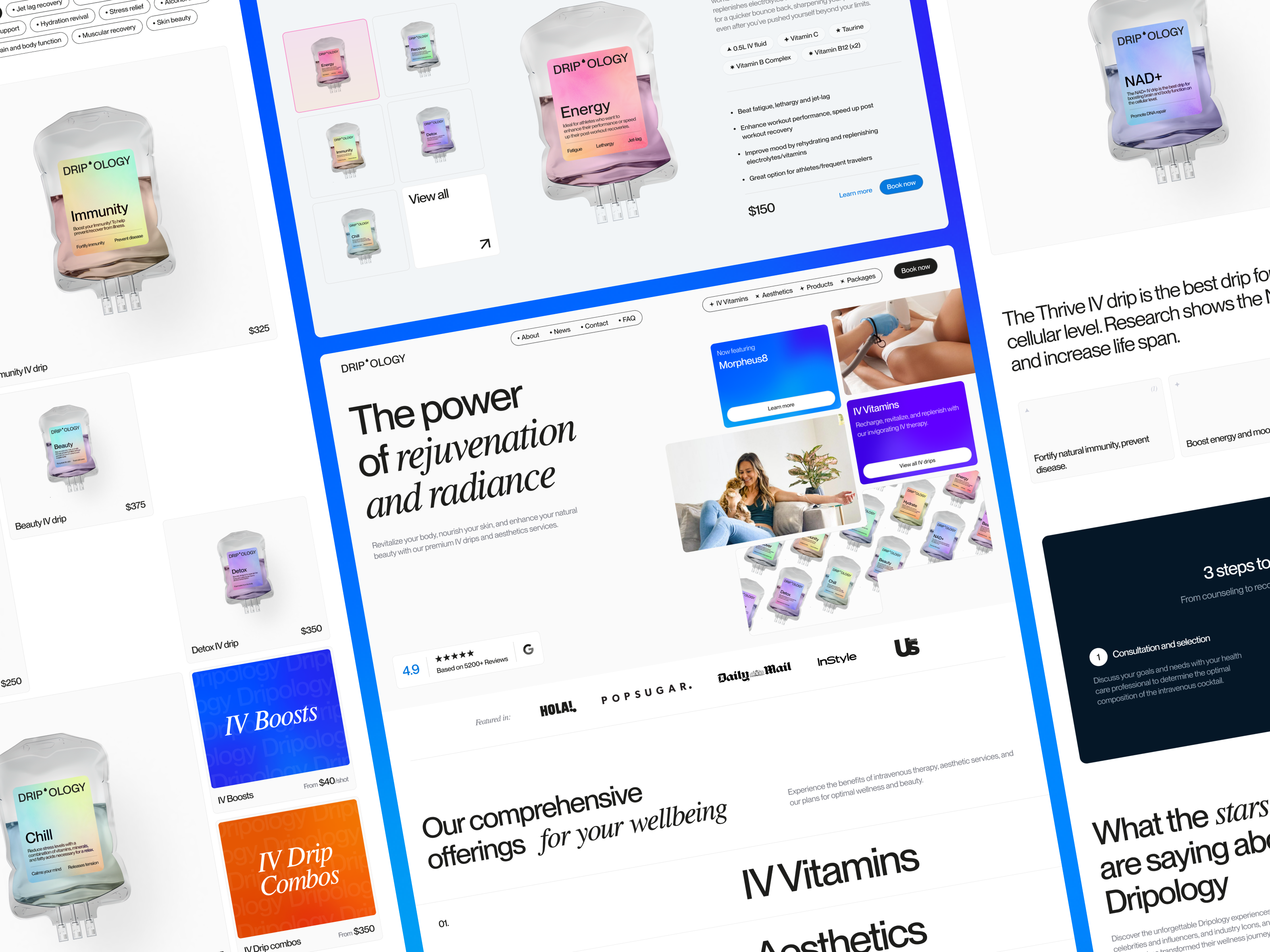 Dripology. Website design 3d aesthetics design desktop layout medical style therpay ui user interface ux web web design wellness