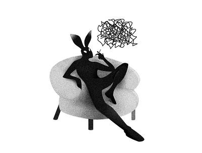 A Black Rabbit. Trickster animal anthropomorphic black bunny chair character cigarette dotwork hipster illustration man mask modern noise rabbit sitting smoke smoking stippling trickster