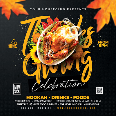 Thanksgiving Flyer autumn autumn leaves club dj night event festival flyer design flyer template holiday instagram ladies night logo party pumpkin thanksgiving thanksgiving 2023 thanksgiving day thanksgiving night thanksgiving party usa