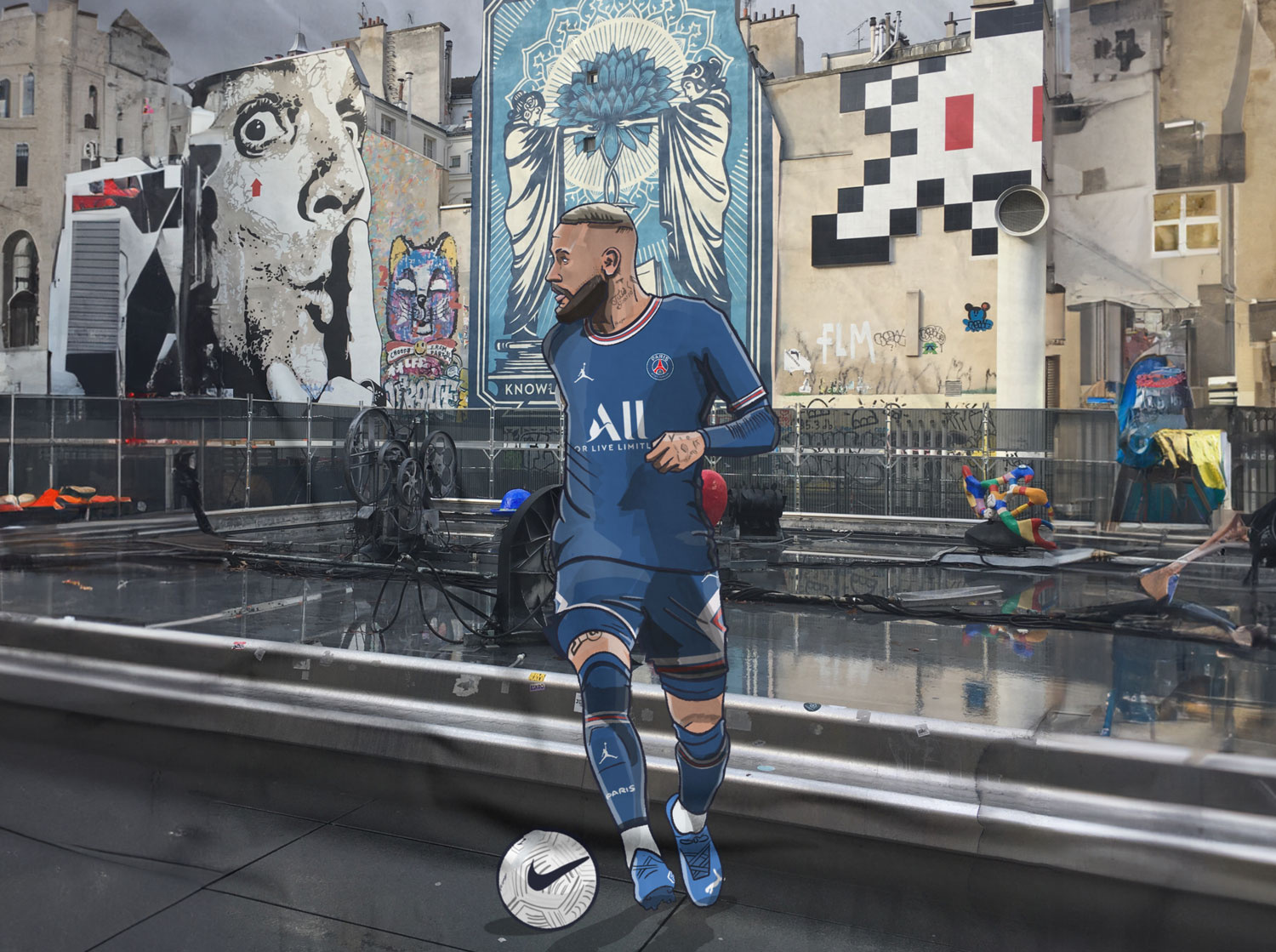 Paris, Home of Stars crop design football illustration´ intervened photography messi paris photography sports