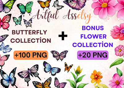 Butterflies + Flowers Clipart butterflies butterfly clip art clipart clipart png design graphic design illustration png