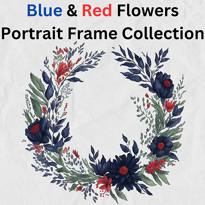 Blue & Red Flowers Wreath Clipart clip art clipart clipart png design flower flowers graphic design illustration png rose roses