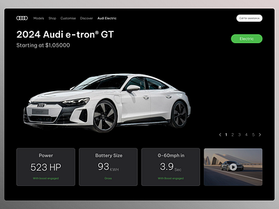 Audi Ev car display concept UI design audi branding car clean and minimal supercars ui user experience ux website design