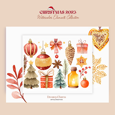 Christmas 2023 - Watercolor Elements Collection - Pack 2 christmas creative arts decorations element graphic design holiday illustration rustic scrapbook