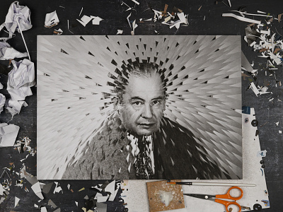 von Neumann for The Atlantic, studio collage dribbble illustration paper portrait studio