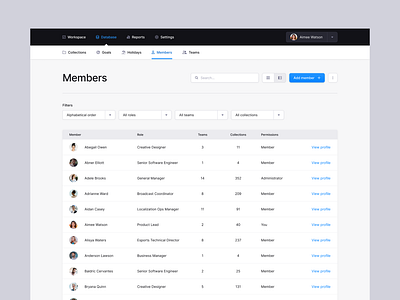 Members page - Table view app desktop list members minimalist table tasks to do users
