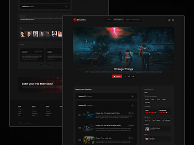 Shows Page Design of Video Streaming Website black dark design episode grey movie movies ott player red season shows stream streaming template ui ux video web website