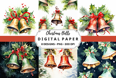 Christmas Bells Watercolor Background tumbler wrap