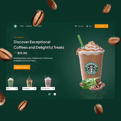 Starbuck Hero Section ecommerce figma interface product design starbuck summer typography ui web design