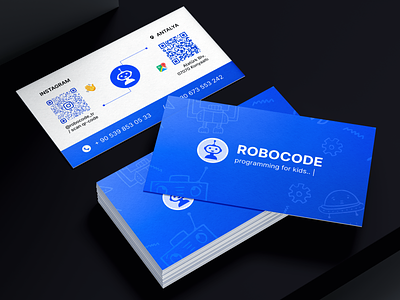 Business Card Design With QR-Code / Instagram EdTech Company blue and white design blue and white graphics brand identity branding branding design business card business card design business card with qr code card design flyer design graphic design instagram business card instagram design logo poster design print design qr code robot illustration with qr code