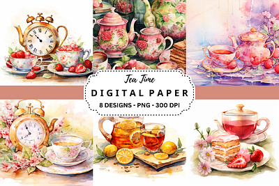 Watercolor Tea Time Background tumbler wrap