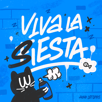 Viva la Siesta cat gato graffiti illustration ilustracion lettering nap party procreate siesta sleep street type