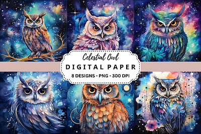 Watercolor Celestial Owl Background tumbler wrap