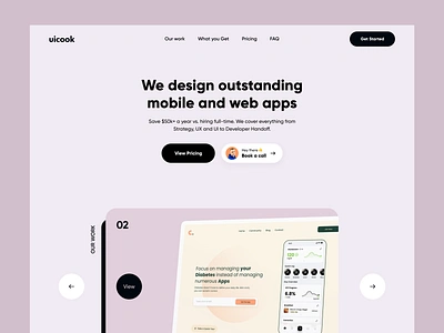 uicook landing page about clean design landing landing page navigation portfolio reviews slider studio testimonials ui ux