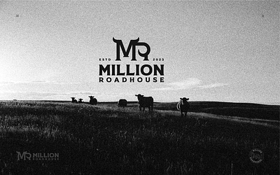 Million Roadhouse Logo Design cattle cow design farm grain graphic design logo logo design monochrome retro vintage