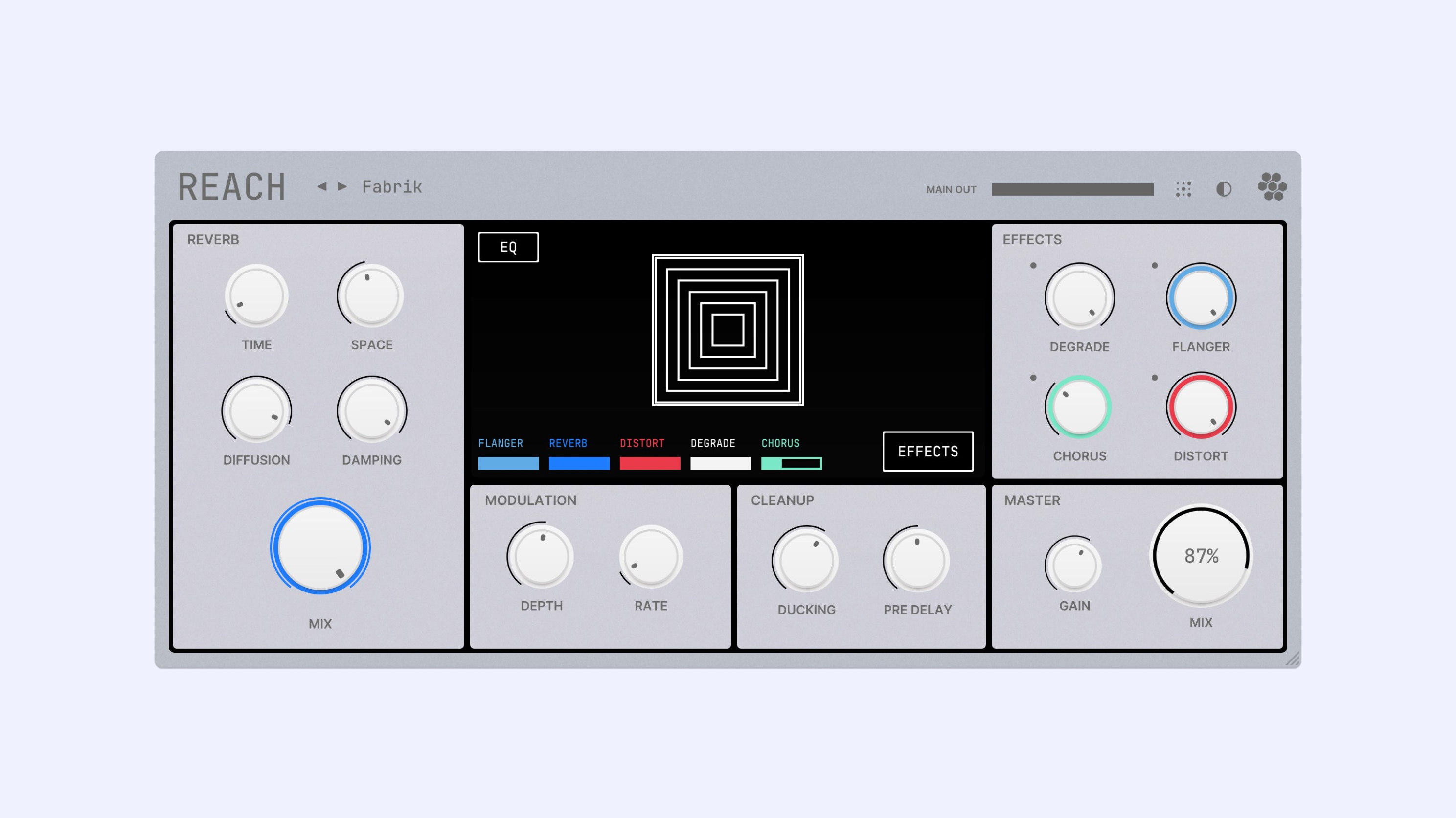 REACH - Creative Reverb FX audio audio effect audio plugin bauhaus distortion fx graphic design modular plugin plugin design reverb sound swedish design synthesizer ui vst vst gui
