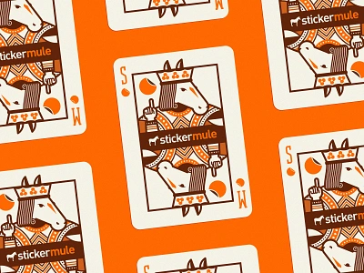 King of Stickers branding cards deck design flat illustration king logo mule playing retro sticker stroke vintage