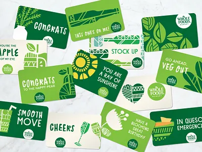 Whole Foods Market Gift Cards Concepts art direction branding design food gift gift cards graphic design green grocery illustration whole foods