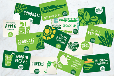 Whole Foods Market Gift Cards Concepts art direction branding design food gift gift cards graphic design green grocery illustration whole foods