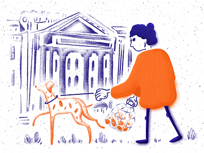 walk with the dog | illustration architecture atmosphere blue book illustration dog graphic design illustration illustrator italy love magazine magazine illustration orange pets retro rome street style texture vintage walk