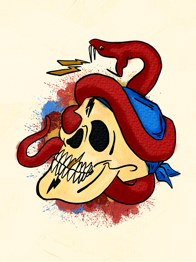 Snake'd abstract art blue branding design drawing graphic design grateful dead illustration logo procreate red rock skull snake ui