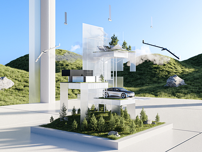 Solar Suite 3d bright car cgi design drone energy forest future glass grass green greenenergy house optimistic power solar solarpanel sunny technology