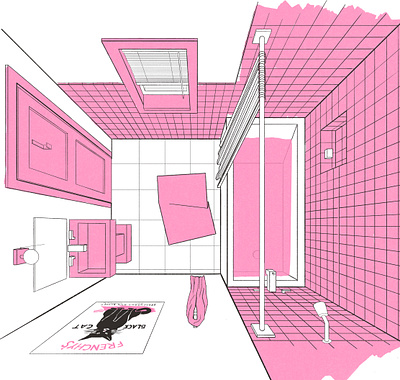 Bathroom 1 architecture drawing illustration monochrome perspective
