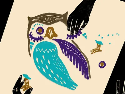 Collage animal article block print editorial illustration