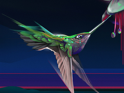 Humming 2 adobephotoshop digitalart drawing floral geometric hummingbirds illustration lineart neon neoncolor wacom