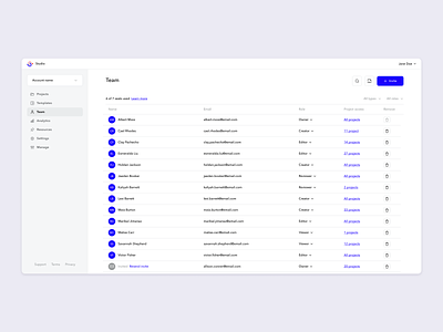 Team page invitations members permissions product design roles table team team management team members team page ui ui design ux ux design web app