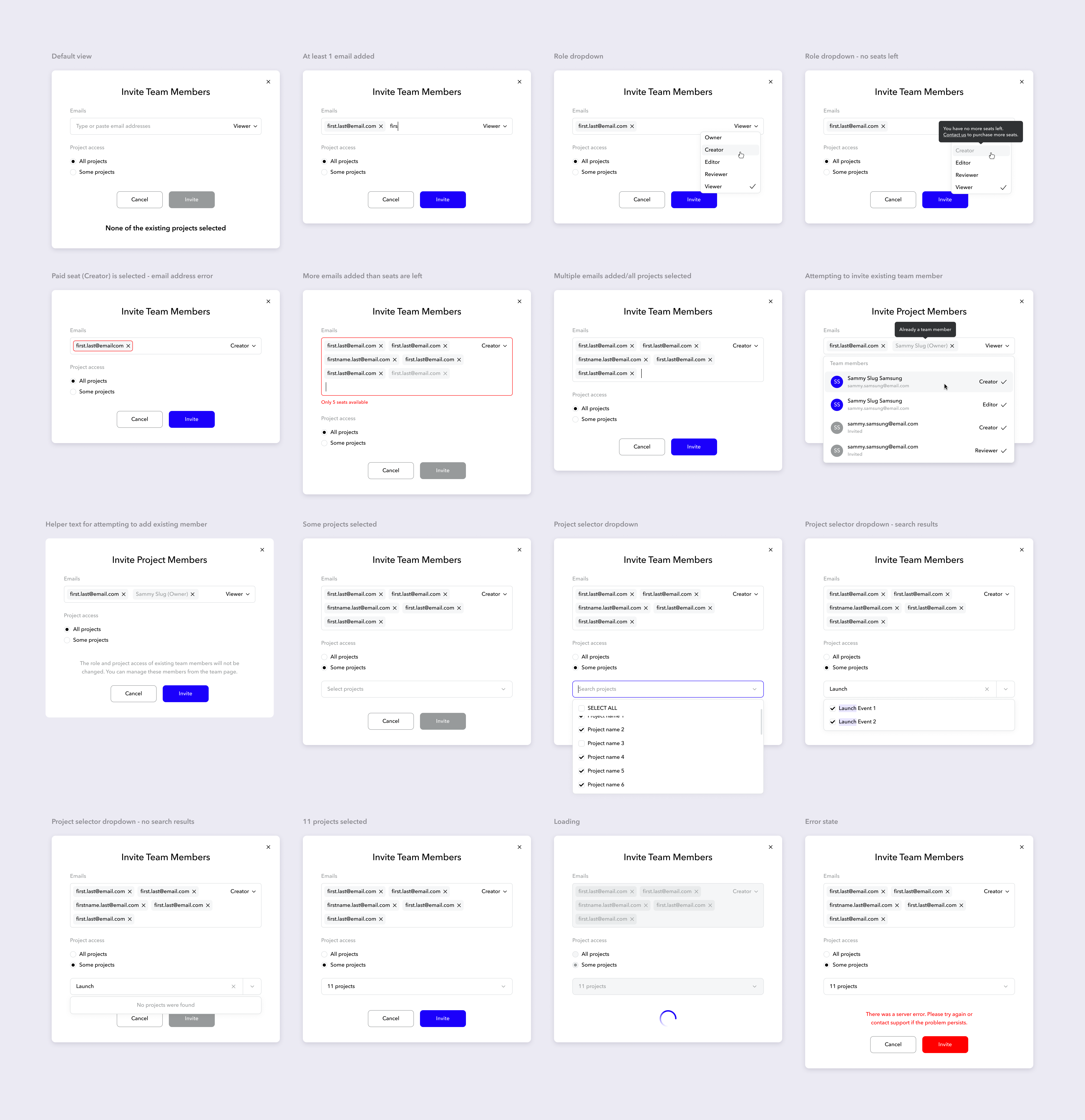 Invite team members admin dropdown invitations member invite modal permissions product design roles tags team team members ui ui design ux ux design web app