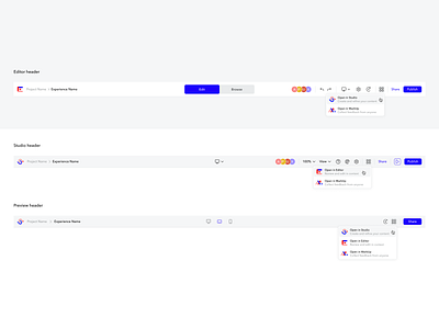 App switcher admin dropdown editor header permissions product design roles sharing studio ui ui design ux ux design web app