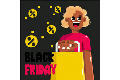 Flat Black Friday with People Holding Shopping Bag Illustration bag black friday christmas discount illustration people price sale shopping store thanksgiving vector