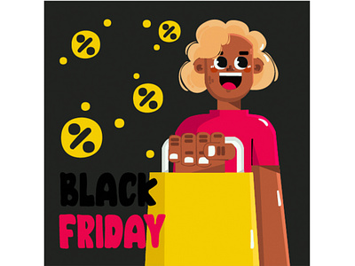 Flat Black Friday with People Holding Shopping Bag Illustration bag black friday christmas discount illustration people price sale shopping store thanksgiving vector