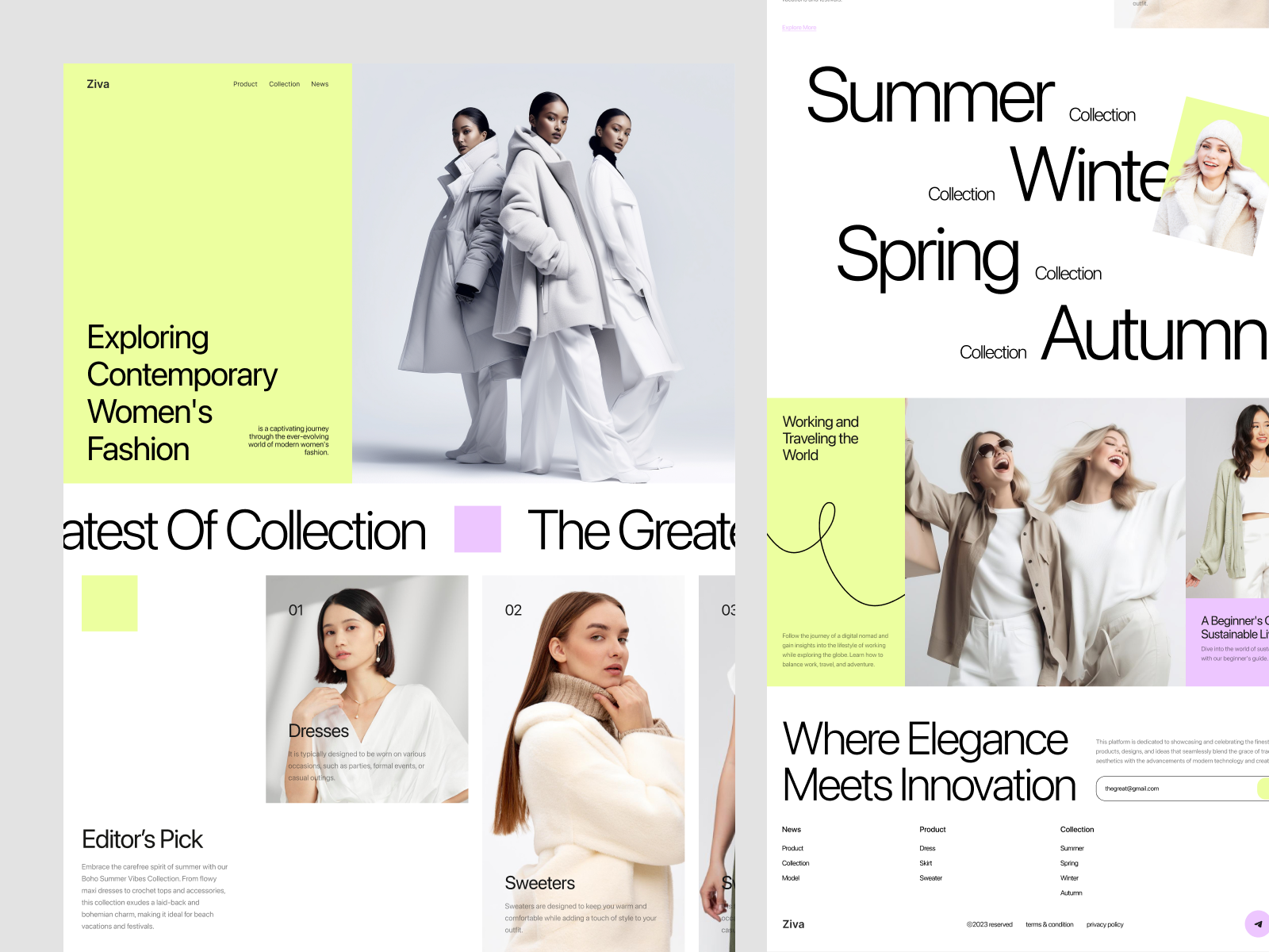 Ziva - Fashion Design Website branding design fashion hanz hanz sofyan hanznvx landing page minimalist modern typography ui website